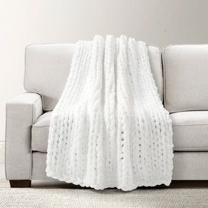 Ultra Soft Chenille Chunky Knit Throw White